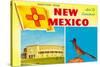 Greetings from New Mexico, Roadrunner and Roundhouse-null-Stretched Canvas