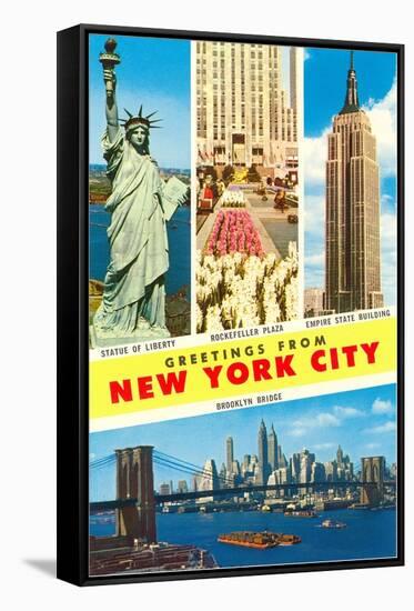 Greetings From New York City with City Scenes-null-Framed Stretched Canvas