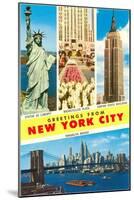 Greetings From New York City with City Scenes-null-Mounted Art Print