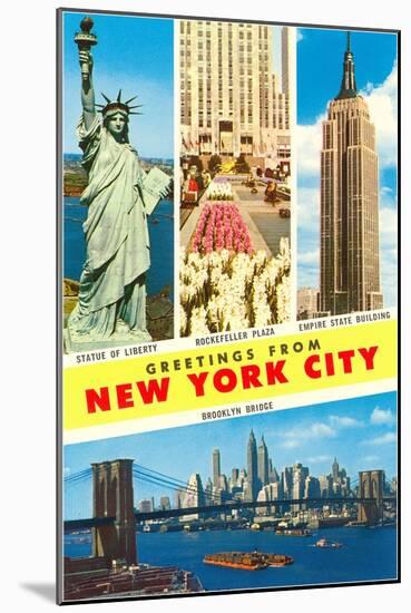 Greetings From New York City with City Scenes-null-Mounted Art Print