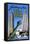 Greetings From New York-Curt Teich & Company-Framed Stretched Canvas