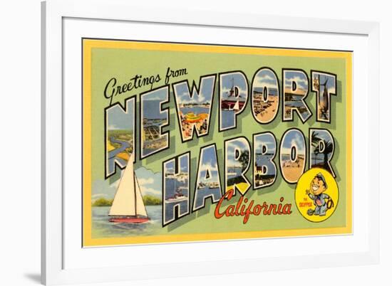 Greetings from Newport Harbor, California-null-Framed Art Print