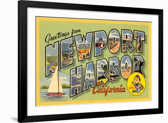 Greetings from Newport Harbor, California-null-Framed Art Print