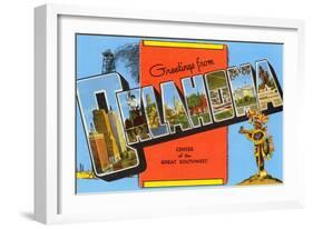Greetings from Oklahoma, Center of the Great Southwest-null-Framed Giclee Print