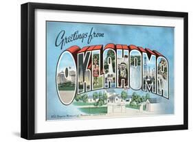 Greetings from Oklahoma Vintage Postcard-null-Framed Giclee Print