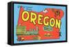 Greetings from Oregon, Map-null-Framed Stretched Canvas