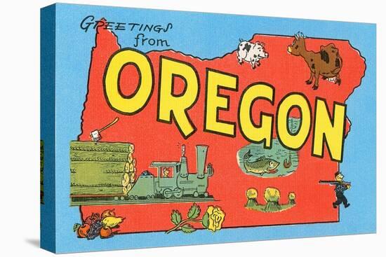 Greetings from Oregon, Map-null-Stretched Canvas