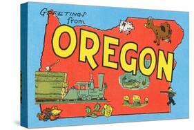 Greetings from Oregon, Map-null-Stretched Canvas