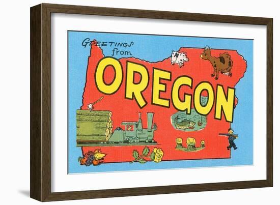 Greetings from Oregon, Map-null-Framed Art Print