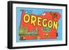 Greetings from Oregon, Map-null-Framed Art Print