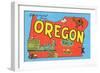 Greetings from Oregon, Map-null-Framed Art Print