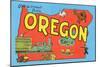 Greetings from Oregon, Map-null-Mounted Art Print