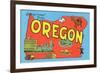 Greetings from Oregon, Map-null-Framed Art Print