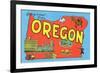 Greetings from Oregon, Map-null-Framed Art Print