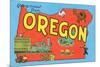 Greetings from Oregon, Map-null-Mounted Art Print