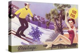 Greetings from Palm Springs, Skier and Swimmer-null-Stretched Canvas