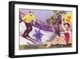 Greetings from Palm Springs, Skier and Swimmer-null-Framed Art Print