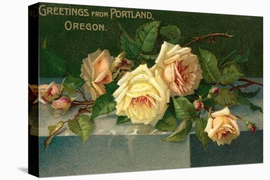 Greetings from Portland, Oregon, Roses-null-Stretched Canvas