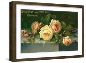 Greetings from Portland, Oregon, Roses-null-Framed Art Print