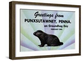 Greetings From Punxsutawney, Penna On Groundhog Day-Curt Teich & Company-Framed Premium Giclee Print