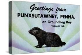 Greetings From Punxsutawney, Penna On Groundhog Day-Curt Teich & Company-Stretched Canvas