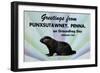 Greetings From Punxsutawney, Penna On Groundhog Day-Curt Teich & Company-Framed Art Print