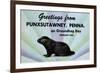 Greetings From Punxsutawney, Penna On Groundhog Day-Curt Teich & Company-Framed Art Print