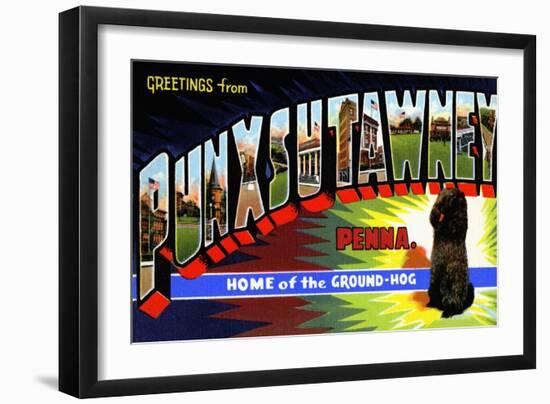 Greetings From Punxsutawney, Penna-Curt Teich & Company-Framed Art Print