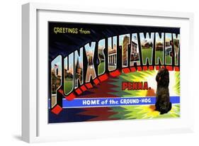 Greetings From Punxsutawney, Penna-Curt Teich & Company-Framed Art Print