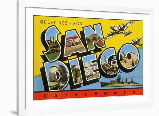 Greetings from San Diego, California-null-Framed Premium Giclee Print