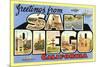 Greetings from San Diego, California-null-Mounted Premium Giclee Print
