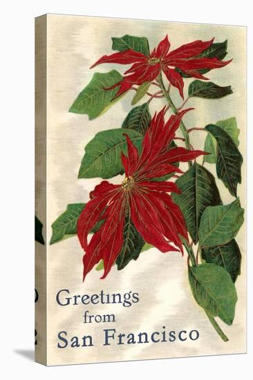 Greetings from San Francisco, California, Poinsettias-null-Stretched Canvas