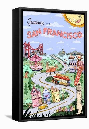 Greetings from San Francisco-Danielle O'Malley-Framed Stretched Canvas