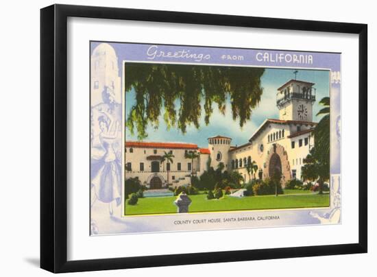 Greetings from Santa Barbara, California, Courthouse-null-Framed Art Print