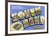 Greetings from South Bend, Indiana-null-Framed Premium Giclee Print