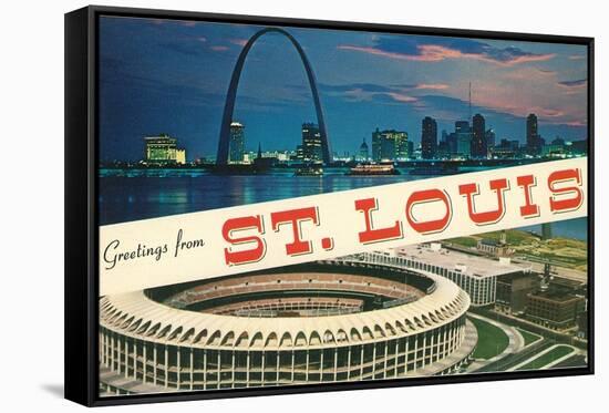 Greetings from St. Louis, Stadium, Arch-null-Framed Stretched Canvas