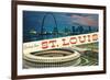 Greetings from St. Louis, Stadium, Arch-null-Framed Art Print