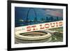 Greetings from St. Louis, Stadium, Arch-null-Framed Art Print