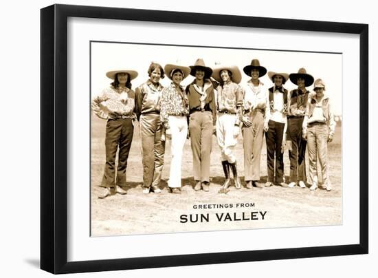 Greetings from Sun Valley, Cowgirls-null-Framed Premium Giclee Print