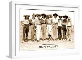 Greetings from Sun Valley, Cowgirls-null-Framed Premium Giclee Print