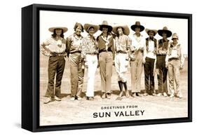 Greetings from Sun Valley, Cowgirls-null-Framed Stretched Canvas