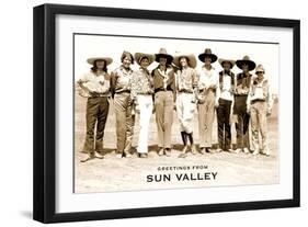 Greetings from Sun Valley, Cowgirls-null-Framed Art Print