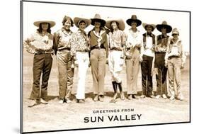 Greetings from Sun Valley, Cowgirls-null-Mounted Art Print