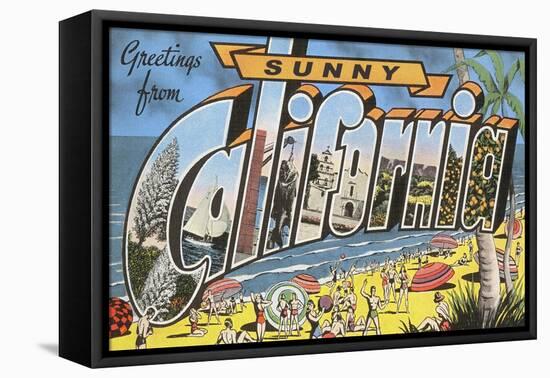 Greetings from Sunny California Beach Scene-null-Framed Stretched Canvas