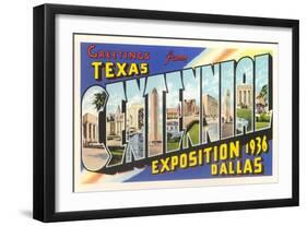 Greetings from Texas Centennial, 1936-null-Framed Art Print