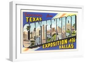 Greetings from Texas Centennial, 1936-null-Framed Art Print