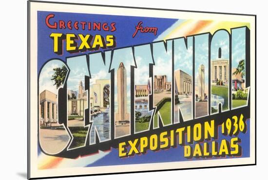 Greetings from Texas Centennial, 1936-null-Mounted Art Print