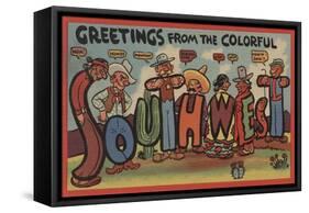 Greetings from the Colorful Southwest - Large Letter Scenes-Lantern Press-Framed Stretched Canvas