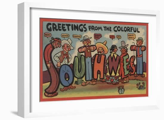 Greetings from the Colorful Southwest - Large Letter Scenes-Lantern Press-Framed Art Print