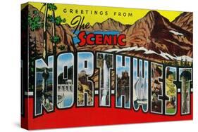 Greetings from the Scenic Northwest - Northwestern USA-Lantern Press-Stretched Canvas
